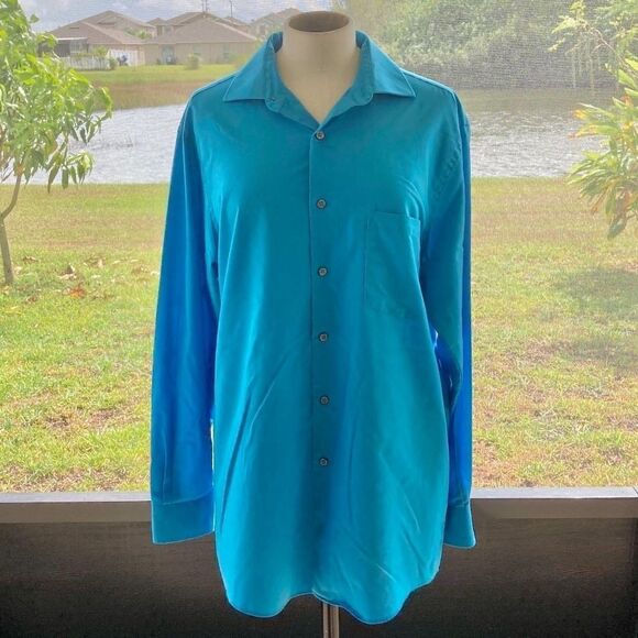 Van Heusen Flex Collar Men's Long Sleeve Dress Shirt Turquoise Size 15.5 - Picture 1 of 4